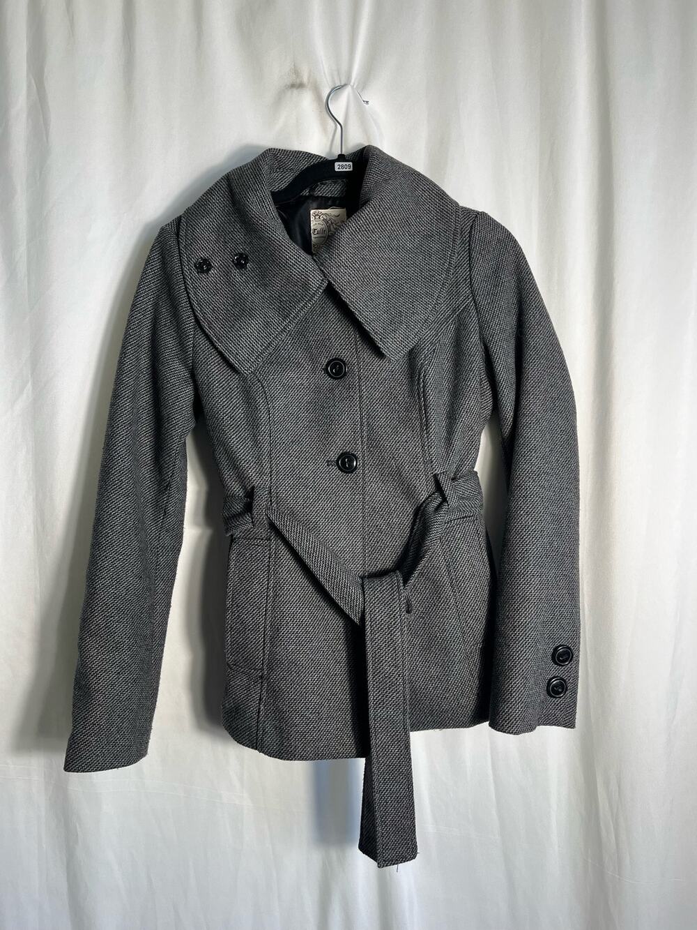 Tulle Dark Gray Belted Coat Sz S